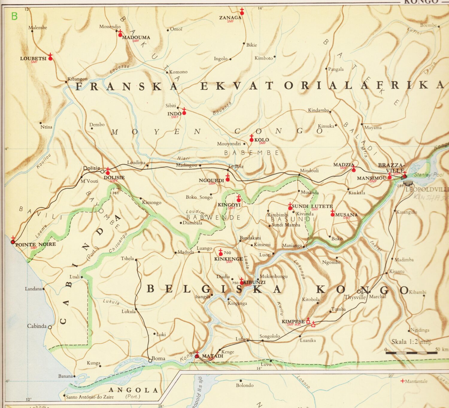 Karta över missionstationer i Kongo